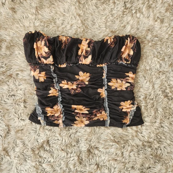 Free People Scottie Printed Tube Top Tropic Night Black Pattern Women's Medium - Picture 2 of 10